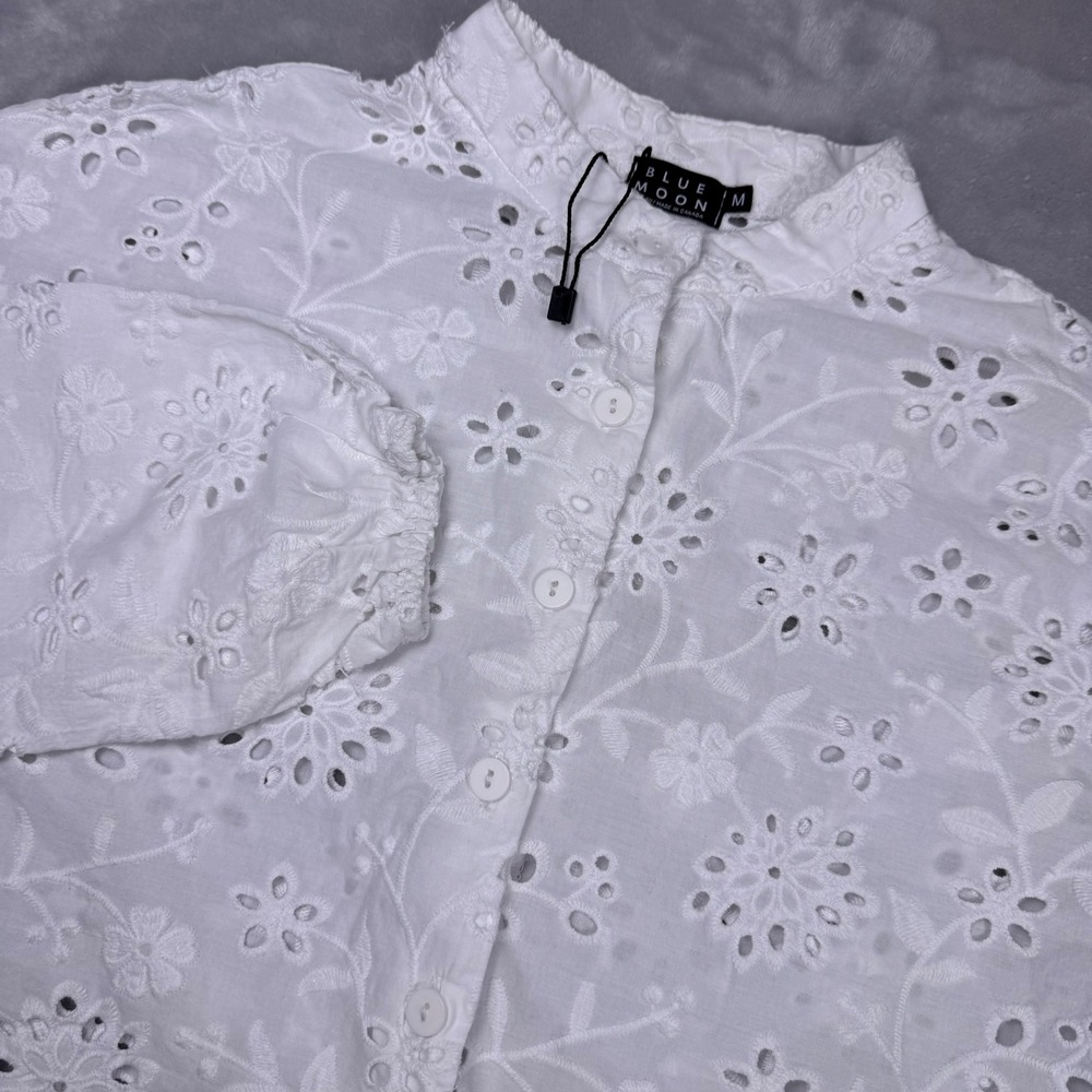 Boho White Eyelet Button
Front Jacket Tassel Drawstring Women M Cottagecore